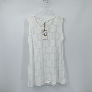 Luukaa sleeveless polka dot tunic shirt blouse top burnout ecru white new 12 L